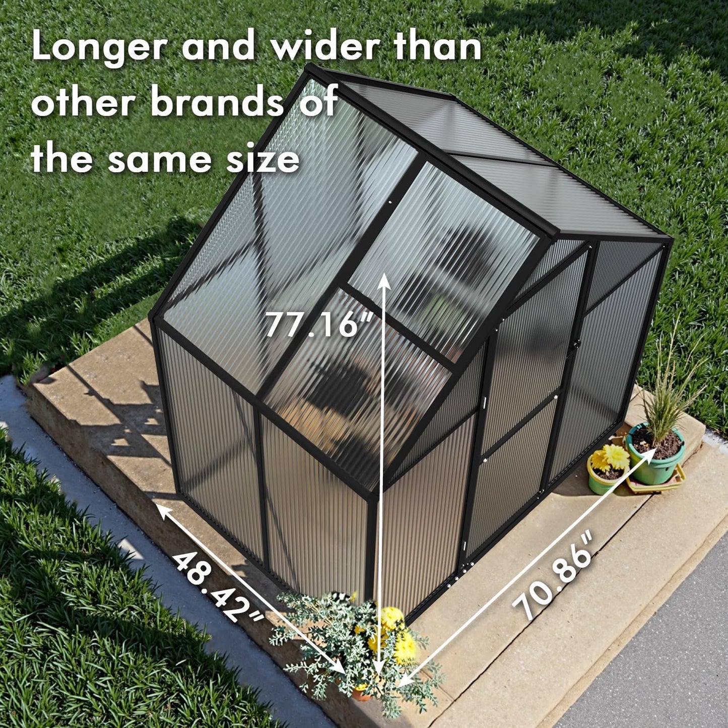 4x6FT Outdoor Greenhouse, Polycarbonate Green House, Small Walk-in Greenhouse with Vented Roof Window, Windproof Aluminum Frame with Quick-Installation Structure, Suitable for Gardening