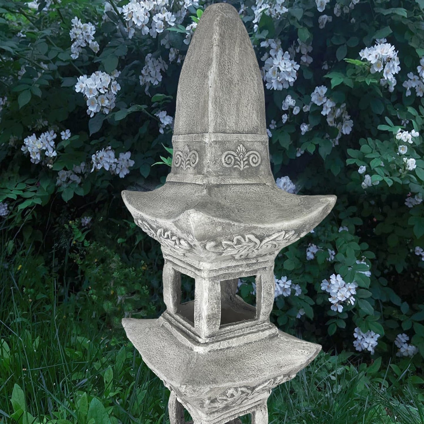 35.5’’High Asian Zen Pagoda Magnesium Oxide Tall Lantern Statue Outdoor Sculpture for Garden Backyard Decor Pagoda Statue Miniature Tower Lantern Landscape Garden Decoration