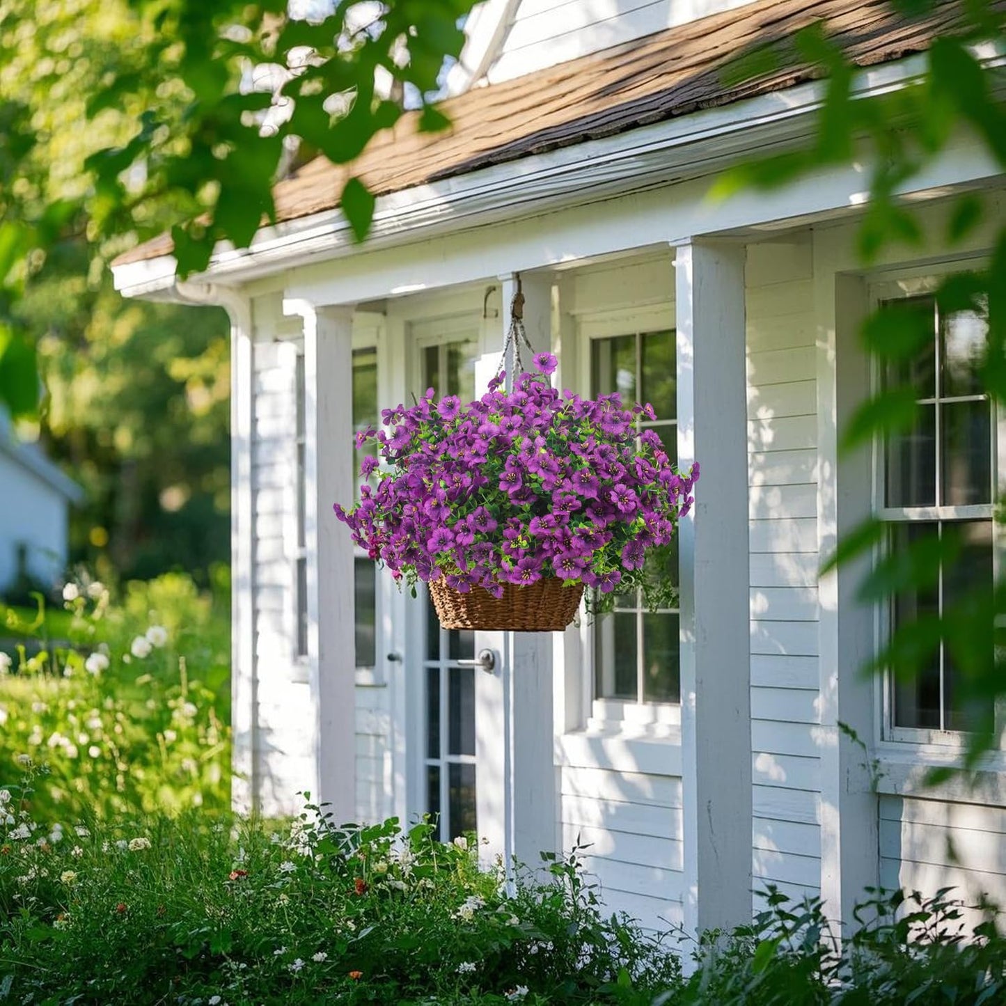 Artificial Fake Flowers for Outdoor Spring Decoration, 16 Bundles Faux Silk Colorful Daisy UV Resistant Realistic for Outside Porch Patio Home Yard Garden Planters Pots Window Box (Purple)