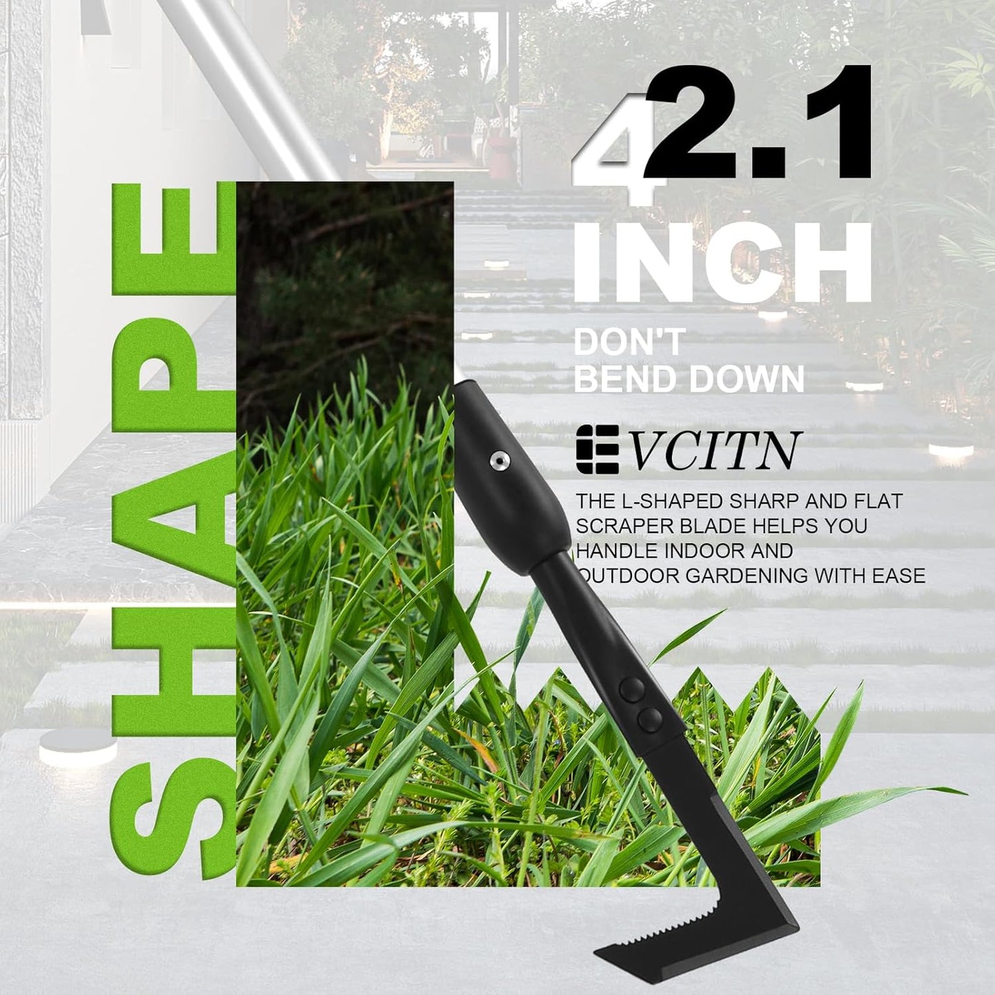 Adjustable Crack Weeder with 42.1IN Long Handle, L-Shaped Blade Serrated Edges for Digging Roots,Cutting Weeds,Removing Moss Between Driveway and Sidewalk Cracks