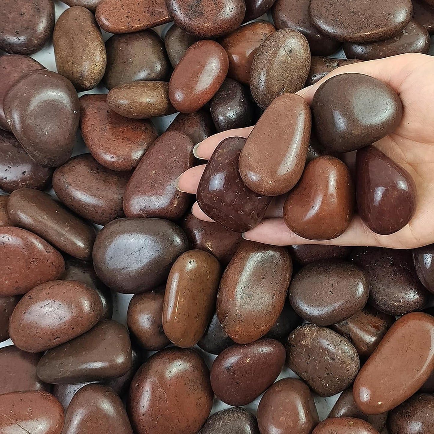 5 lbs Red River Rocks, 1-2 Inch Polished Pebbles for Indoor Plants, Decorative Rocks Stones for Landscaping, Vases, Aquariums, Fountains, Pathways, Backyard and Garden