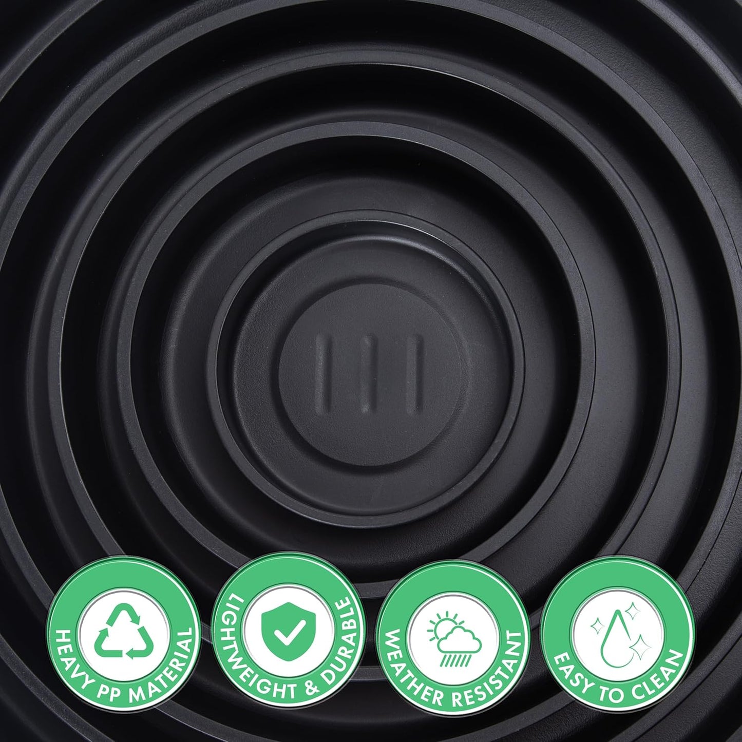 Phoenix Vine 10 Inch Plastic Plant Saucer Water Drip Tray, Heavy Sturdy Round Plant Drainage Tray for Indoors Outdoor, Set of 2, Matte Black, 21-TY-10B-2