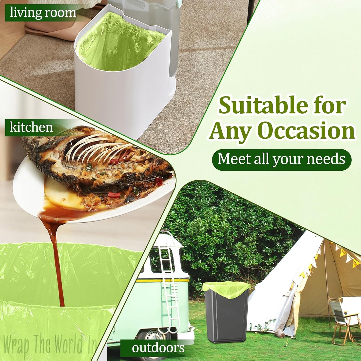 10-13 Gallon Compostable Trash Bags Handle-Tie, Heavy Duty Thick 0.87 Mil, 49.21 Liter, 30 Bags, Tall Kitchen Food Scrap Waste Bag, ASTM D6400, US BPI and OK Compost Home Certified