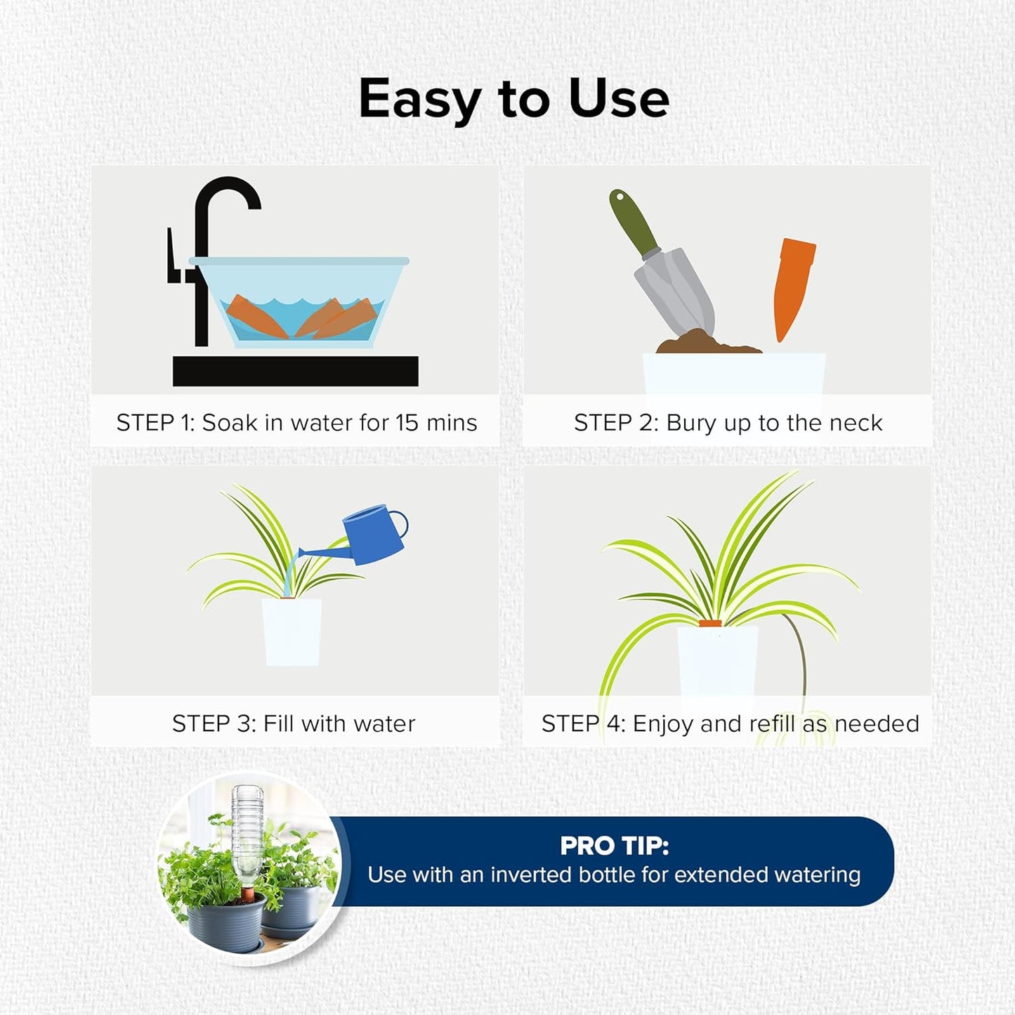 Plant Watering Spikes with Lids - Ideal for 4”-6” Pots - Vacation Friendly - Terracotta - Small - Set of 4