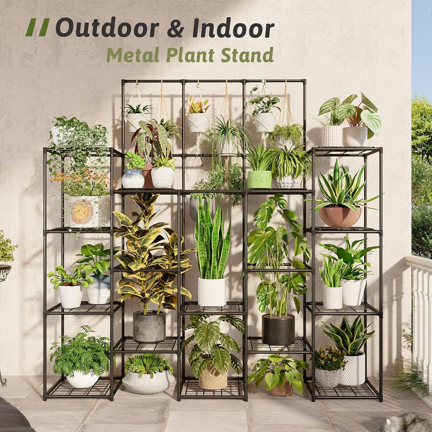 Metal Plant Stand Outdoor 63" Tall Plant Shelf for Plants 14-Tier Large Plant Sheves for Indoor Plants Living Room Heavy Duty Rack Garden Balcony Patio Hanging Planter