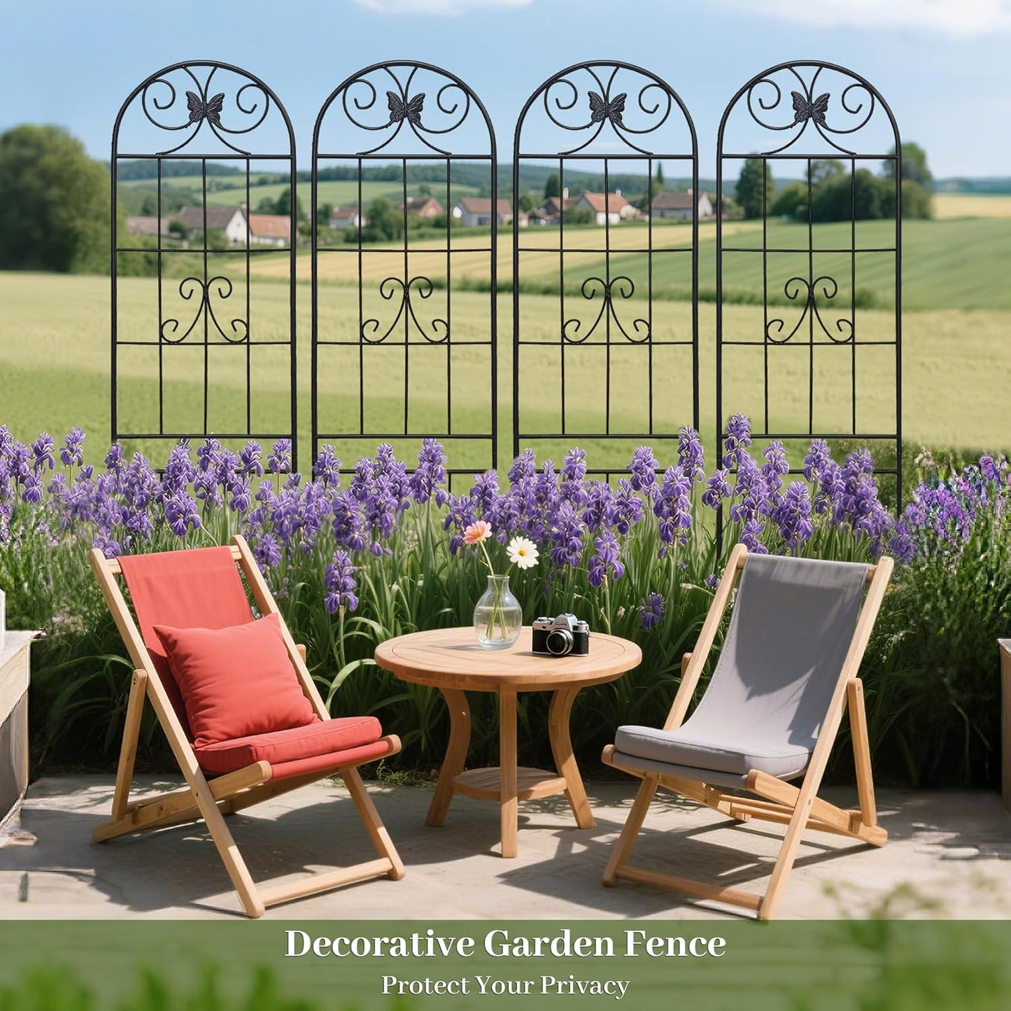 6 Pack Metal Garden Trellis 87" Tall for Climbing Plants Garden Fence Rustproof Outdoor Trellis Support Roses Flower Lawn, Black 7.2FT