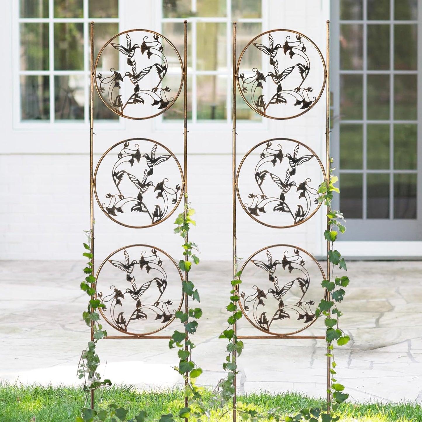 SUNNYPARK Set of 2 Hummingbird Metal Garden Trellis for Climbing Plants, Decorative Vegetables Flowers Vine Trellis for Outdoor Patio 55'' H x 12.4'' W