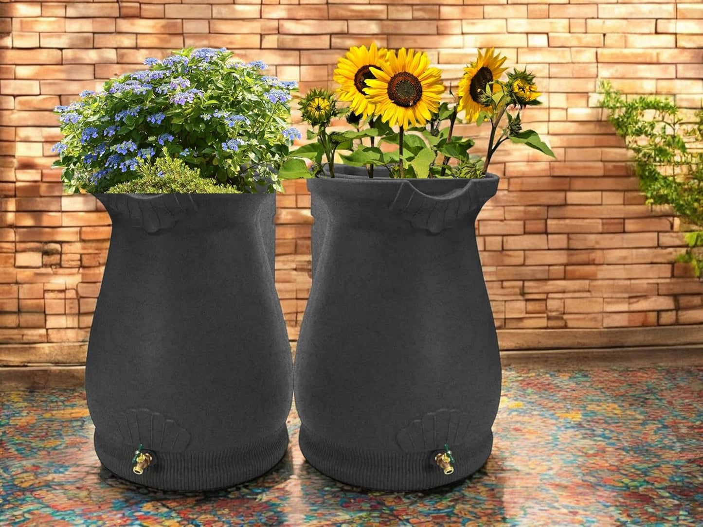 65-Gallon Urn Rain Wizard Decorative Barrel (Dark Granite, 2 Pack)