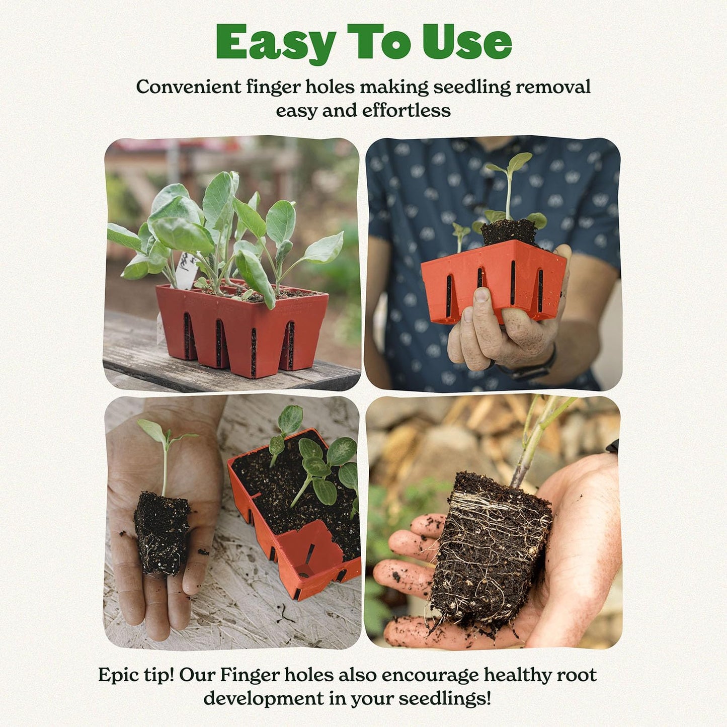 Epic Gardening Reusable Seed Starter Tray - 6 Cell/6 Seedling Starter Trays - Easy Watering, Indoor Greenhouse, Plant Starter, Gardener-Friendly for Seedlings | UV-Treated & BPA-Free - Terracotta