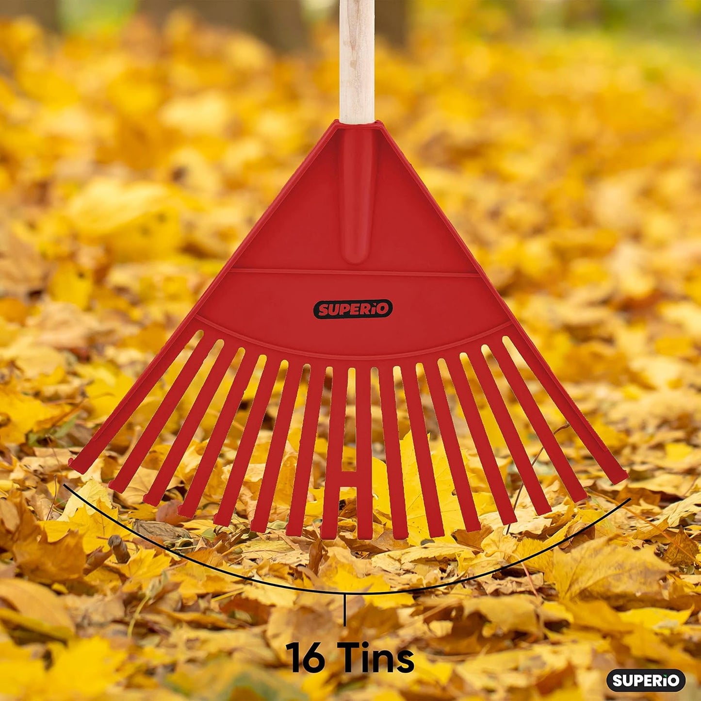 Pack of 12 Kids Rake with Hardwood Handle, Durable Plastic Head to Sweep Leaves in Lawn and Tidying Up The Garden, 34" (Red)