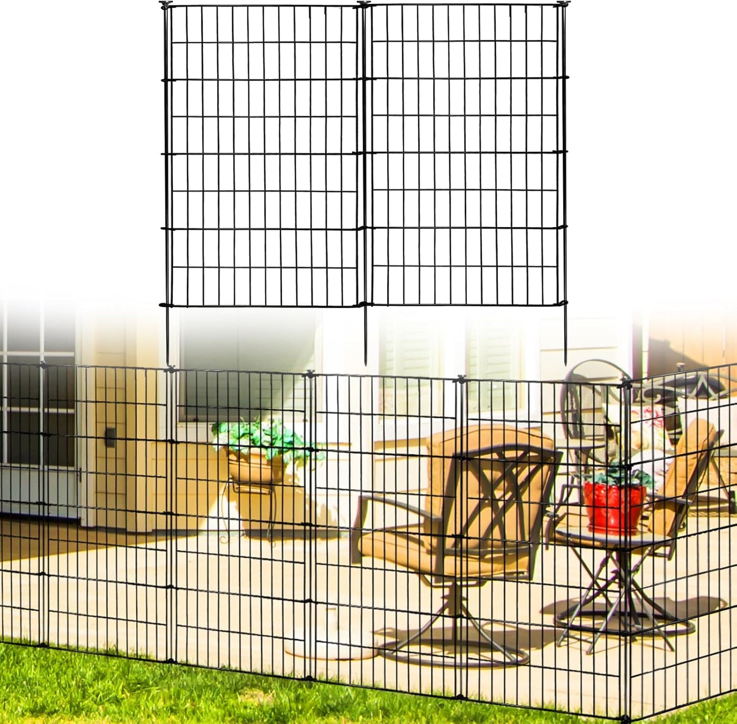 ARIFARO Decorative Garden Fence 5 Panels 40in (H) x 11.5ft (L) No dig Animal Barrier Fencing,Pet Fence Rustproof Metal Wire Panel Border for Dog,Rabbits, and Patio