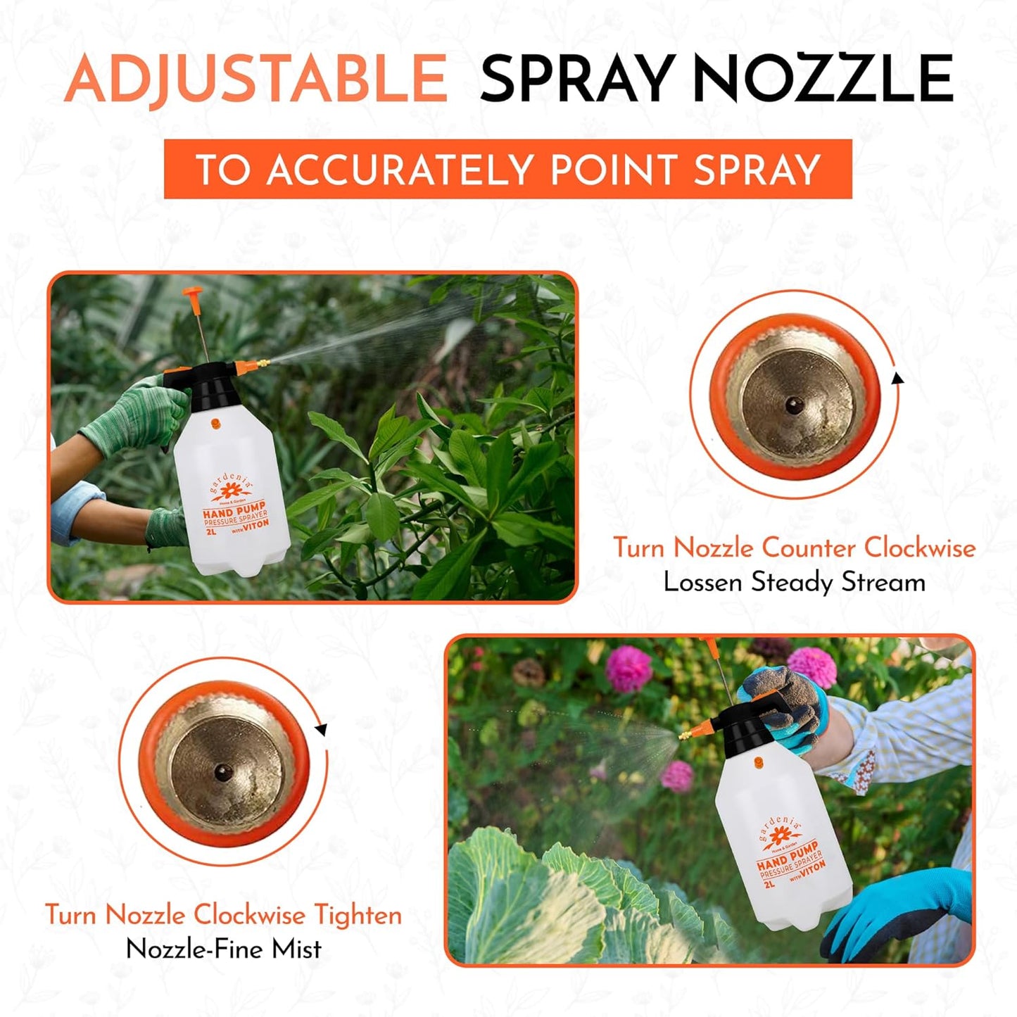 Handheld Pumping Sprayer Viton Seals Sprayers in Lawn and Garden, Spray Bottles for Cleaning Chemical Sprayer Continuous Spray Bottle for Plants 2 Pack 2L (0.53 Gal / 68oz)