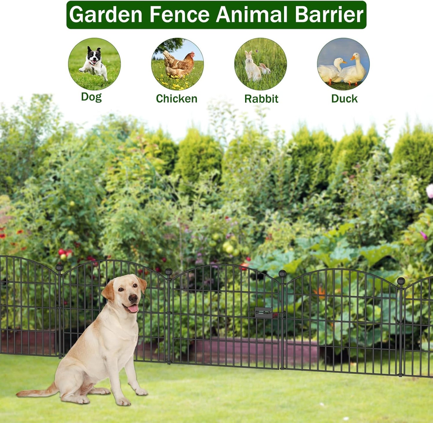 10 Panels No Dig Decorative Garden Fence with Gate - 24 in (H) x 20 ft (L) Dog Rabbits and Pets Fence Outdoor for Yard, Animal Barrier Tall Rustproof Metal Wire Fencing Border for Garden and Patio