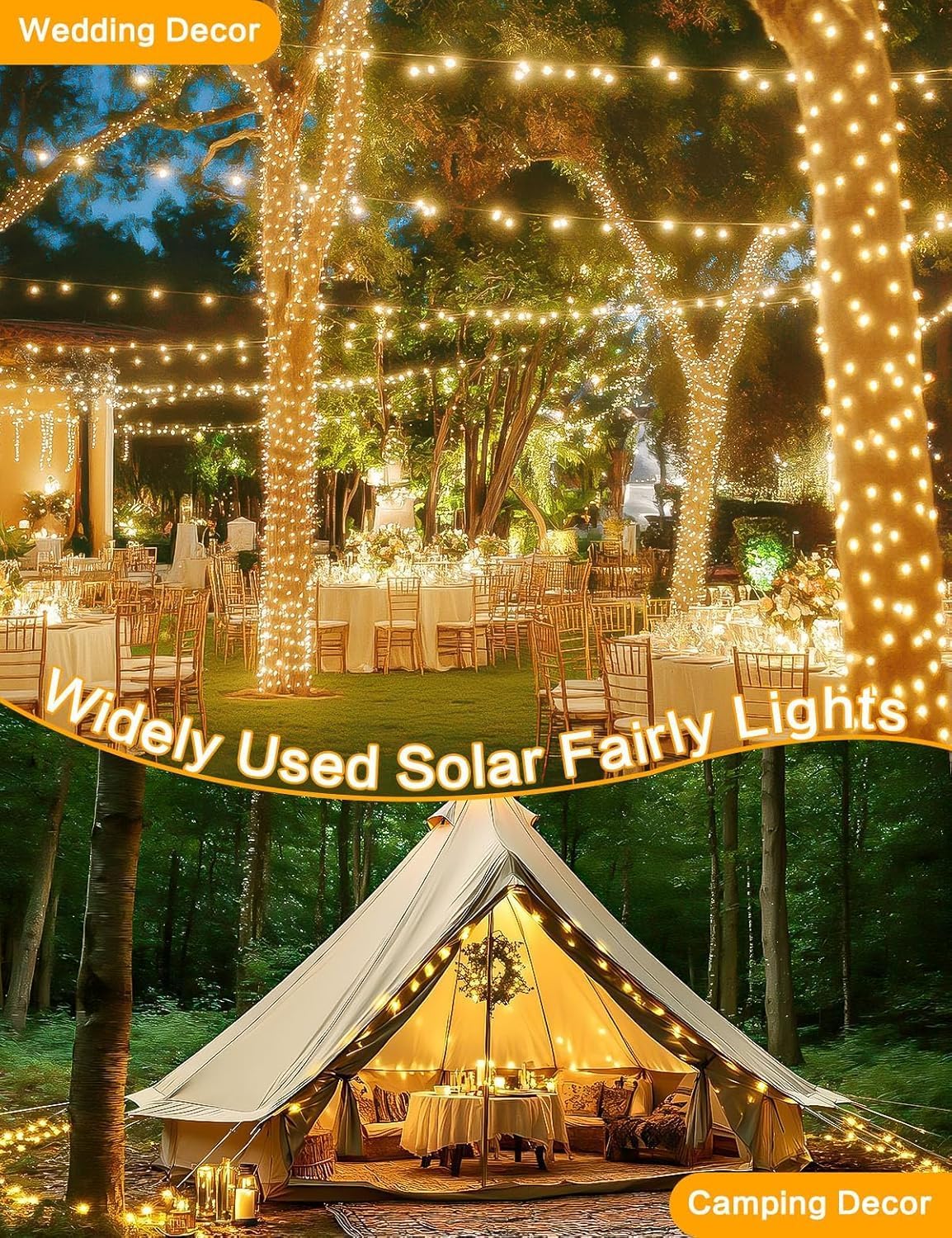 Solar String Lights Outdoor, 6 Pack Each 100 LED Solar Christmas Lights Outside Waterproof Copper Wire with 8 Modes Solar Fairy Twinkle Lights for Garden Yard Tree Wedding Christmas Decor (Warm White)
