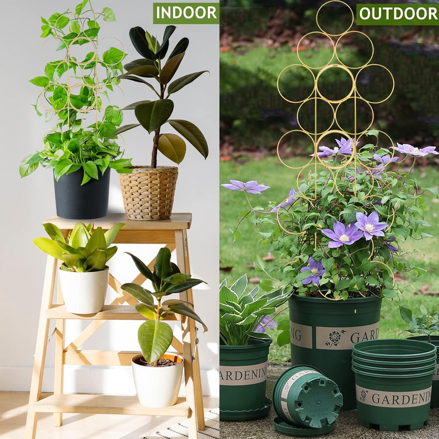 4 Pack Plant Trellis Indoor 15.7 Inch for climbing plants indoor Small Garden Trellis for Potted Plant Support Metal Wire Stackable Trellis Houseplant for Monstera Vines Lvy Pothos Accessories(4 gold)