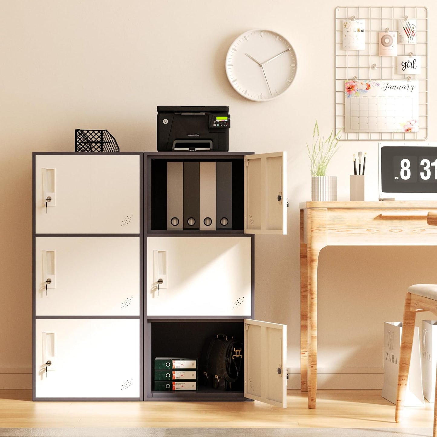 3 Door Vertical Stackable Storage Cabinet with Lock,Anti-Failing Device, Metal Lcoker,Organizer for Office, Home, Gym, School,Employee,Kids. (Grey)