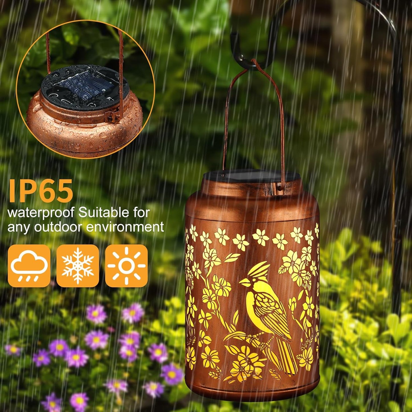 Solar Lanterns Outdoor Waterproof Garden Decor Birthday Gifts for Women Mom Grandma Hanging Lights Metal Decoration Outside for Yard, Patio,Backyard,Porch(Red Bird)