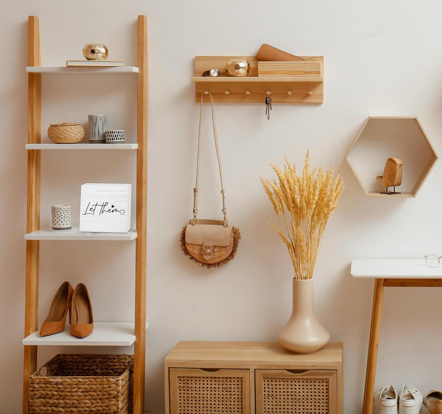 Let Them Wooden Sign, Desk Decorations For Women Office, 5x5 Inch Farmhouse Funny Office Decor Wood Box Sign, Desk Shelf Cubicle Accessories, Appreciation Gifts for Coworkers Boss, 06