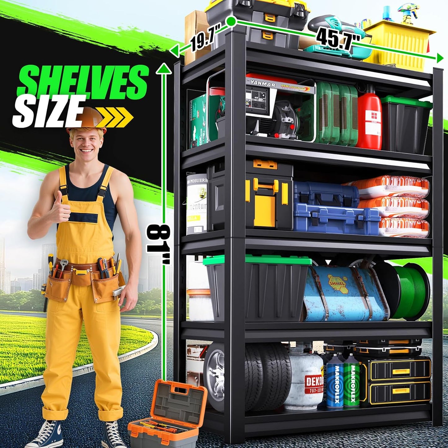 Garage Shelving 3000lb Heavy Duty Shelving Adjustable Metal Shelvings Garage Storage Shelves 5 Tier Utility Shelvin Unit Metal Shelf Rack for Basement Industrial Black 45.7''W×19.7''D×81''H,2 Pack