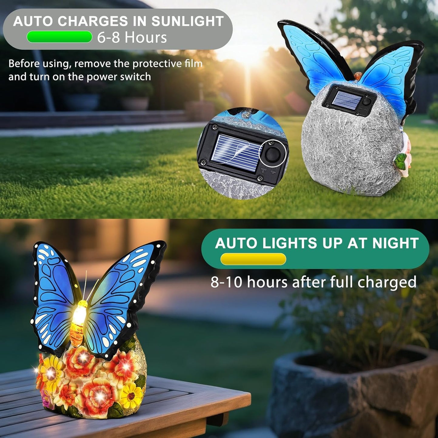 Linkax Fall Decor, Gifts for Women Mom Grandma Sister, Butterfly Statue Solar Lights Outdoor Garden Decor for Outside Yard Patio Balcony Front Porch Home, Gardening Christmas White Elephant Gifts