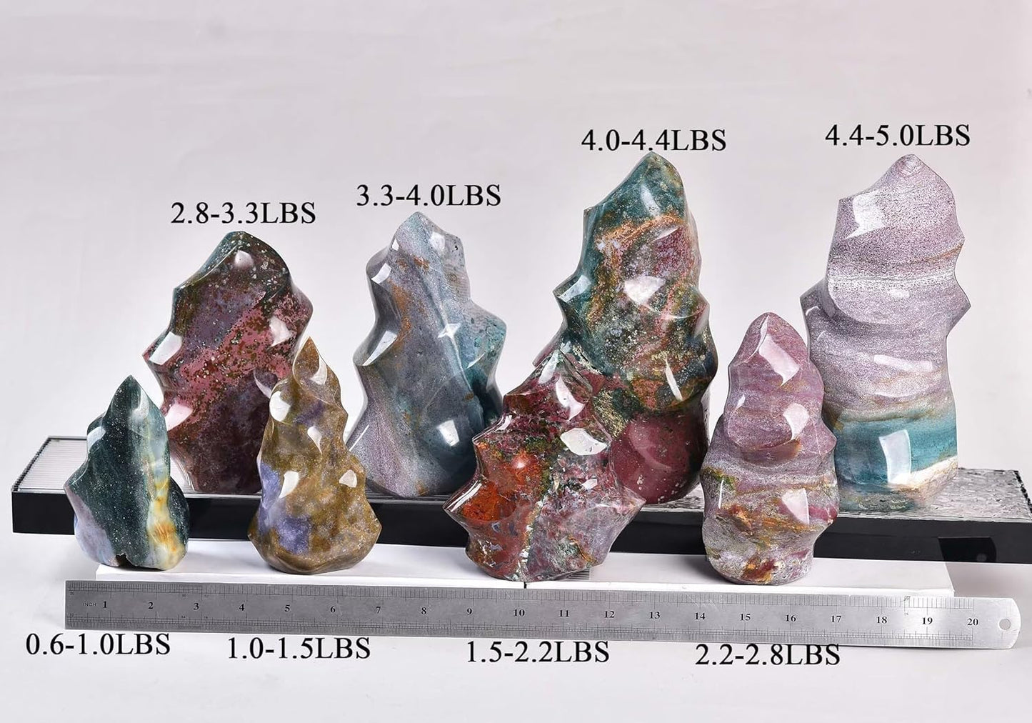 AMOYSTONE Ocean Jasper Flame Shaped Stone Towers Obelisk Natural Healing Crystal Quartz Reiki Energy Decoration Home Office Decor 1.0-1.5LBS