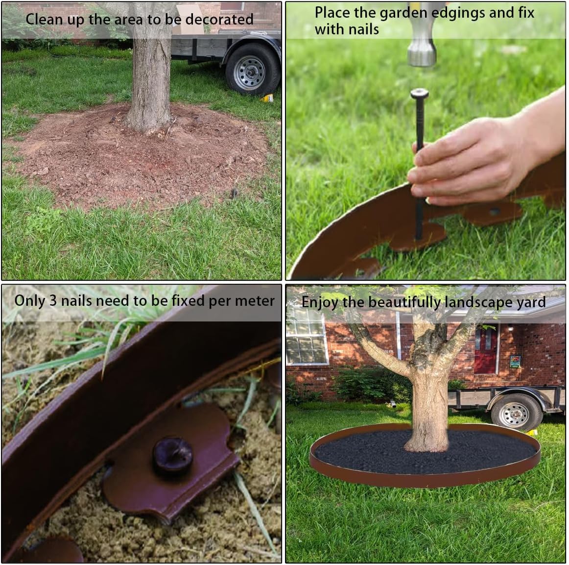 33FT Landscape Edging, 4 in Tall Garden Edging Borders,Flexible Lawn Edging with 30 Spikes,Plastic Edging Border for Garden, Flower Beds, Pavement-Brown