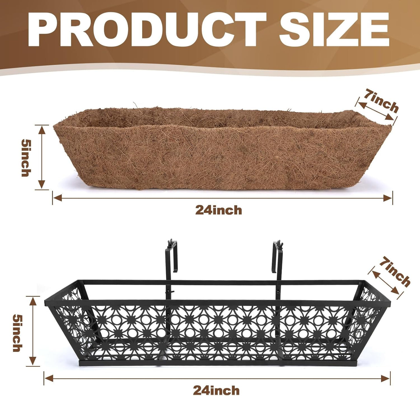 4 Pack 24 Inch Window Box Planters Outdoor,Deck Railing Planter Boxes with Coco Liner,Metal Hanging Window Flower Boxes for Balcony Fence Porch Garden Railing – Outdoor Window Flower Box