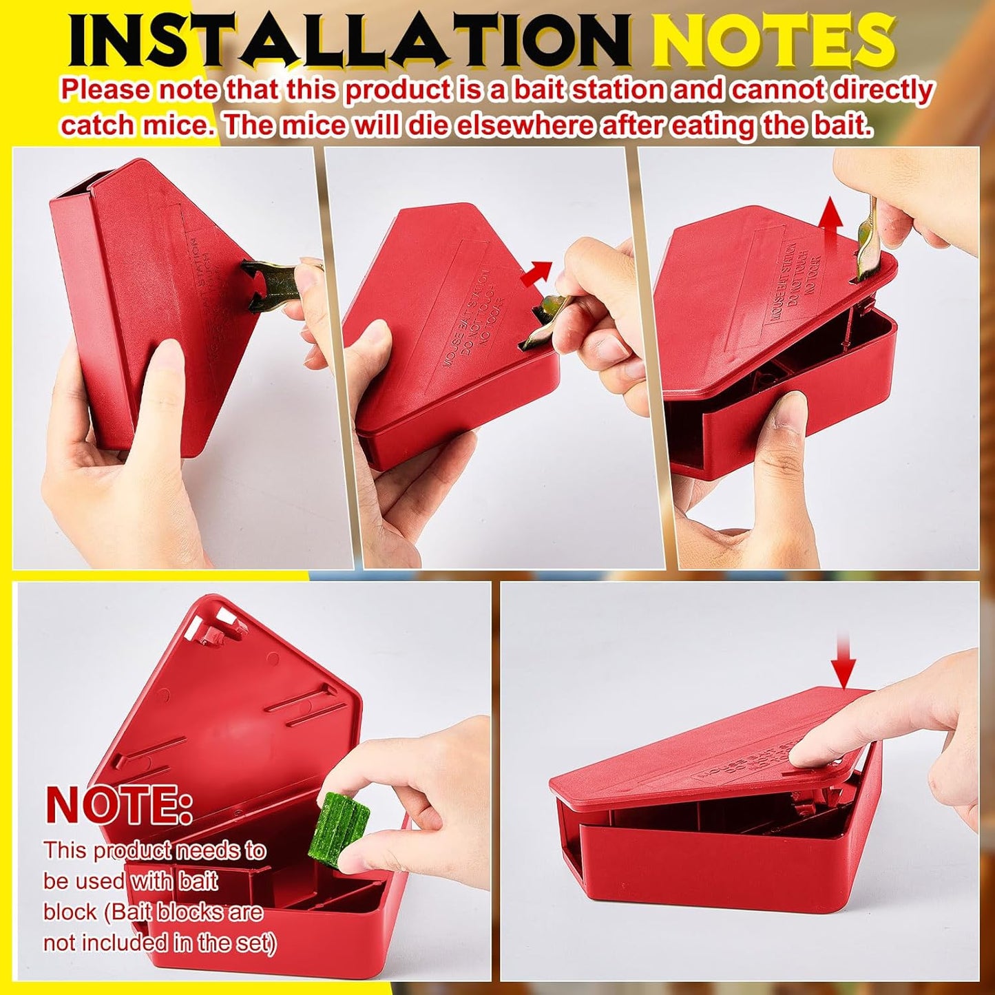 Qualirey 12 Pcs Mice Station with Key Triangle Bait Station Reusable Rodent Trap Bait Box, Keeps Children and Pets Safe Indoor & Outdoor, Bait Not Included, Suitable for Small Mice (Red)