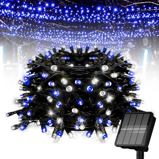 Solar String Lights for Outside, 39Ft 100 LED Solar String Lights Outdoor with 8 Modes，Solar Lights for Outside Waterproof for Yard, Fence,Balcony, Party,Christmas Tree Decorations (Blue&White)