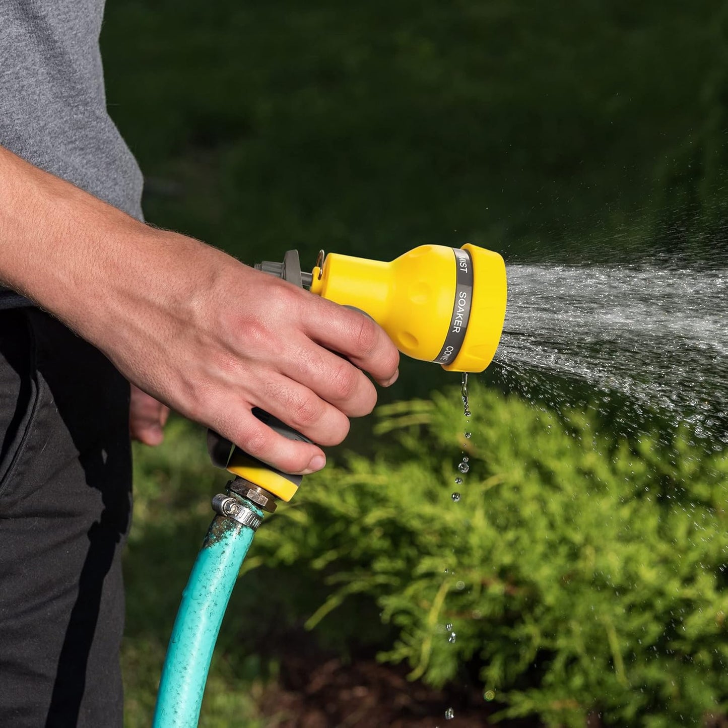 AUTOMAN-Garden-Hose-Nozzle,ABS Water Spray Nozzle with Heavy Duty 7 Adjustable Watering Patterns,Slip Resistant for Watering Plants,Lawn& Garden,Washing Cars,Cleaning,Showering Pets - Yellow