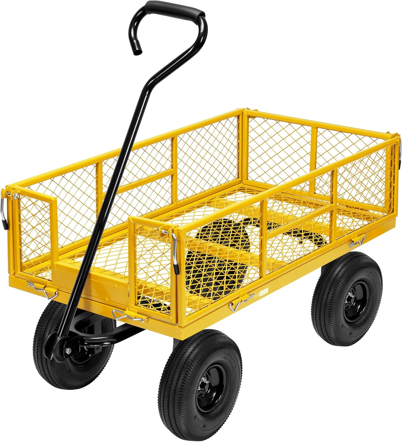 VIVOHOME Steel Garden Cart Heavy Duty 880 Lbs Capacity Folding Utility Wagon with Removable Sides and 10 inch Wheels (Yellow)