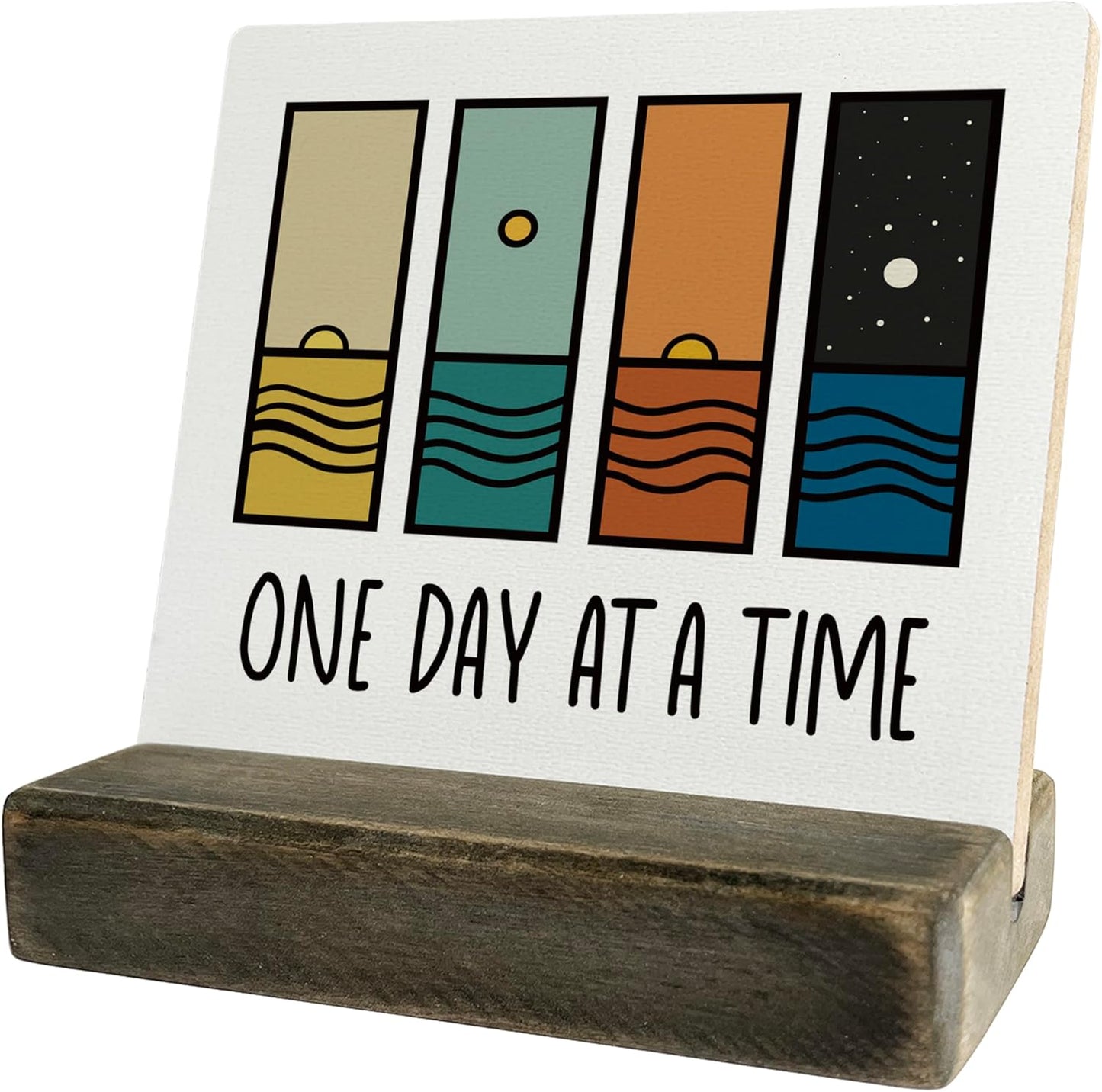 Primitive Wooden Sign, One Day at A Time, Desk Plaque with Wooden Stand 4 x 4.3 inches, Modern Decoration, Farmhouse Table Plaque Signs, Rustic Home Decor Plaque, Inspirational Sign, Uplifting Gift A