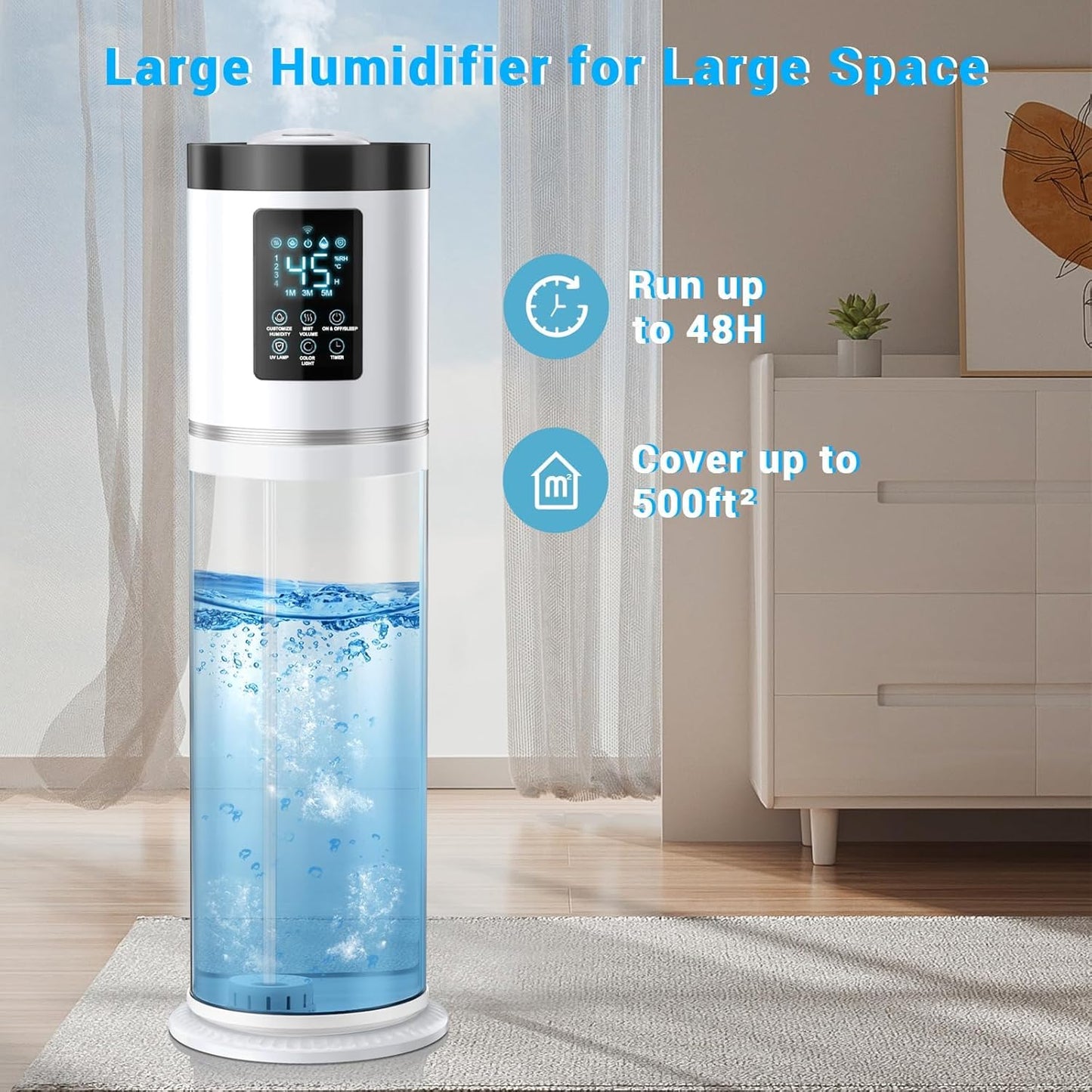 8L/2.1 Gal Humidifiers for Bedroom Large Room, 4 Levels Cool Mist Humidifier with Clear Tank, 7 Color Lights Essential Oil Diffuser with 16H Timer, Top Fill Air Humidifier for Home Plants Office
