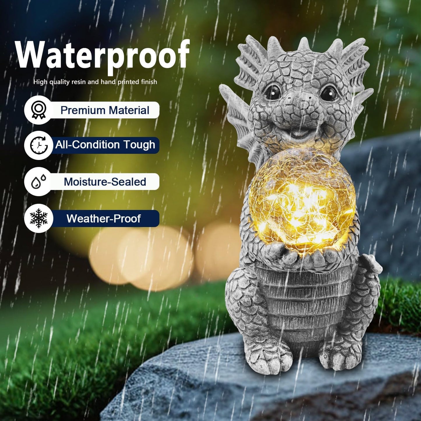 Solar Garden Outdoor Statues 7.2" Resin Dragon Statues Holding Magic Ball with Solar Lights,Lawn Decor for Patio, Balcony, Yard Ornament,Unique Gifts for Mom Grandma Housewarming