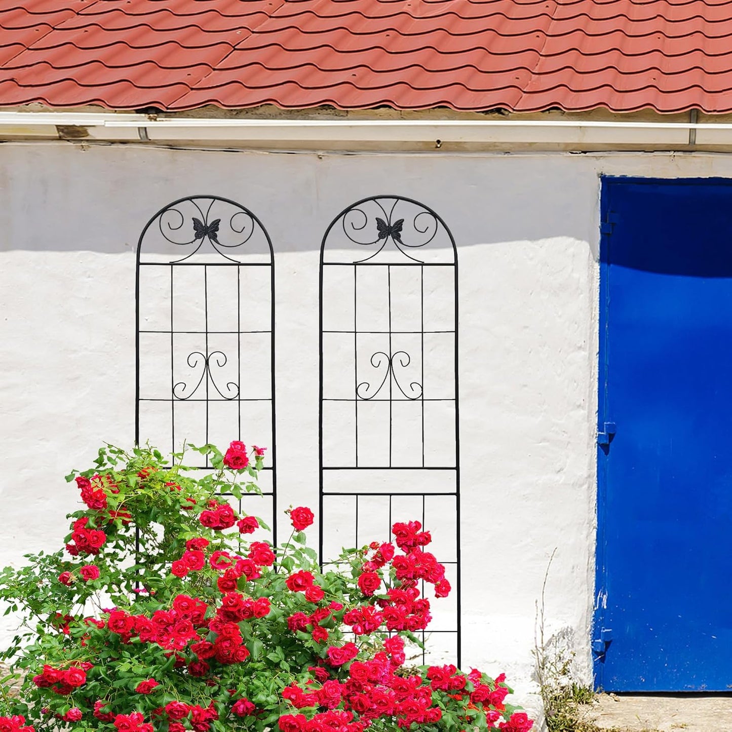 2 Pack Garden Trellises with Black Metal Coating, Trellis for Climbing Plants Outdoor, Roses, Vegetables, Vines, Cucumbers-19.7×86.7 inches.