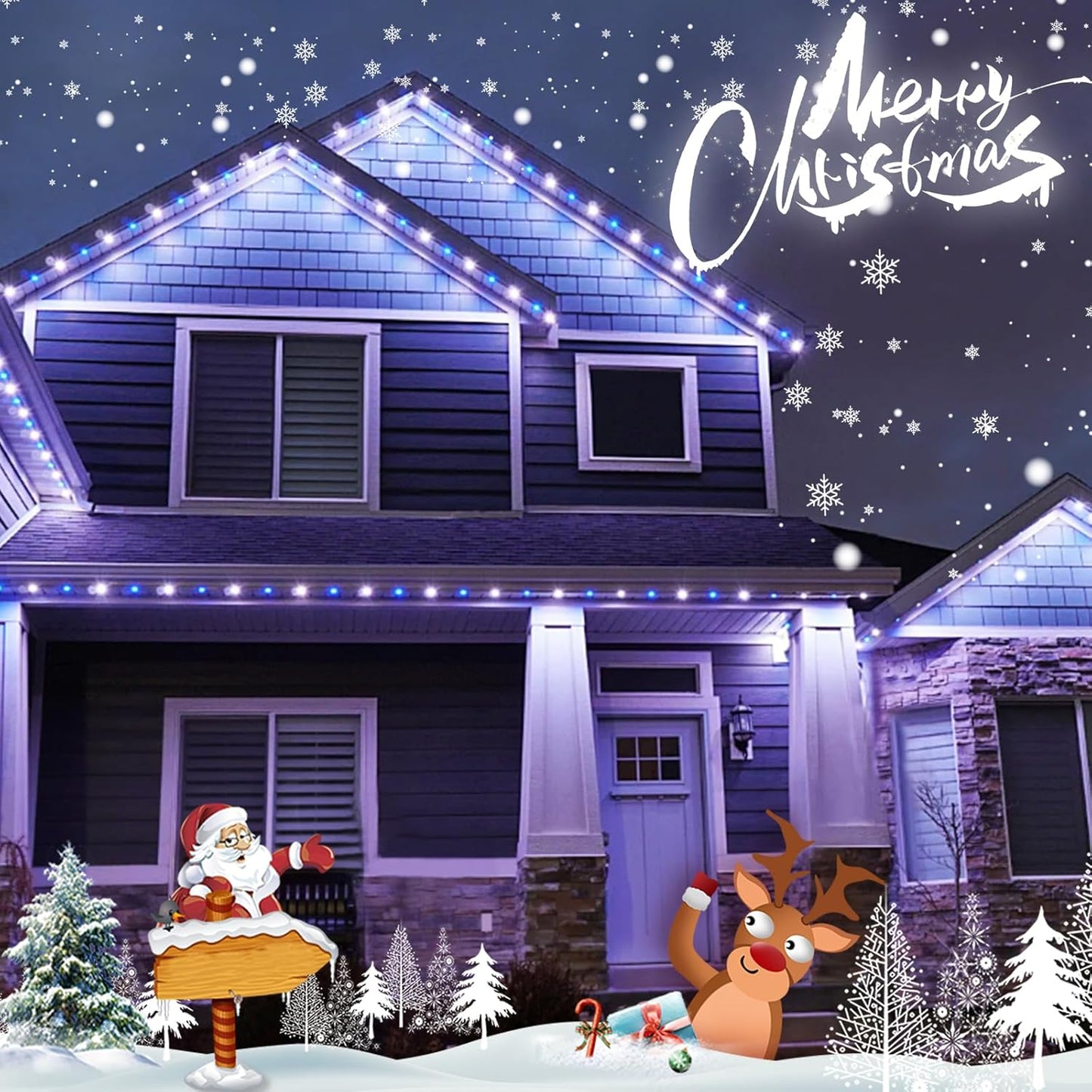 QITONG 4 Pack Blue and White Solar Fairy Lights, Each 33ft 100 LED Christmas String Light, 8 Modes Silver Wire Mini Twinkle Lighting for Tree Garden Yard Christmas