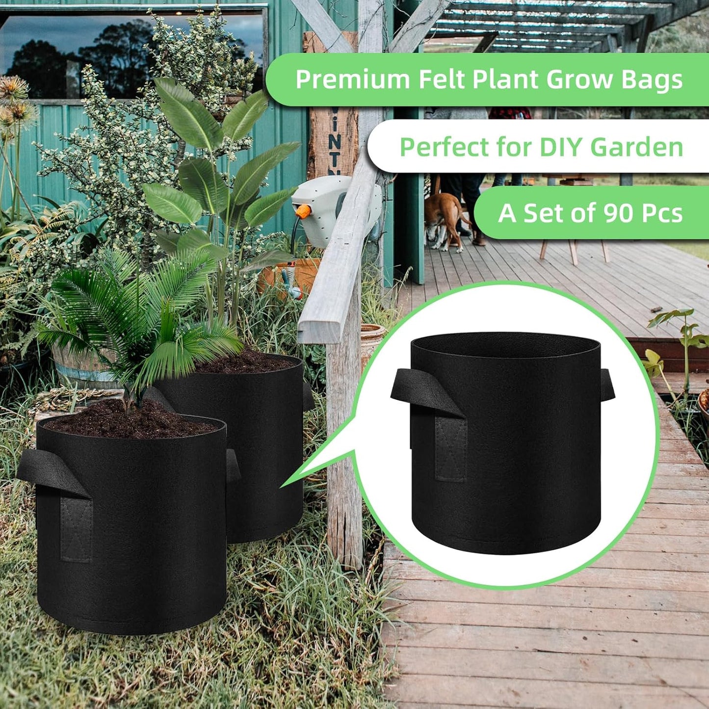 90-Pack 7 Gallon Grow Bags Garden Plant Grow Bag Aeration Fabric Pots with Handles Nonwoven Plant Bag Cloth Pots Planting Bags Garden Bags to Grow Vegetables Flowers Potatoes (7 Gal)
