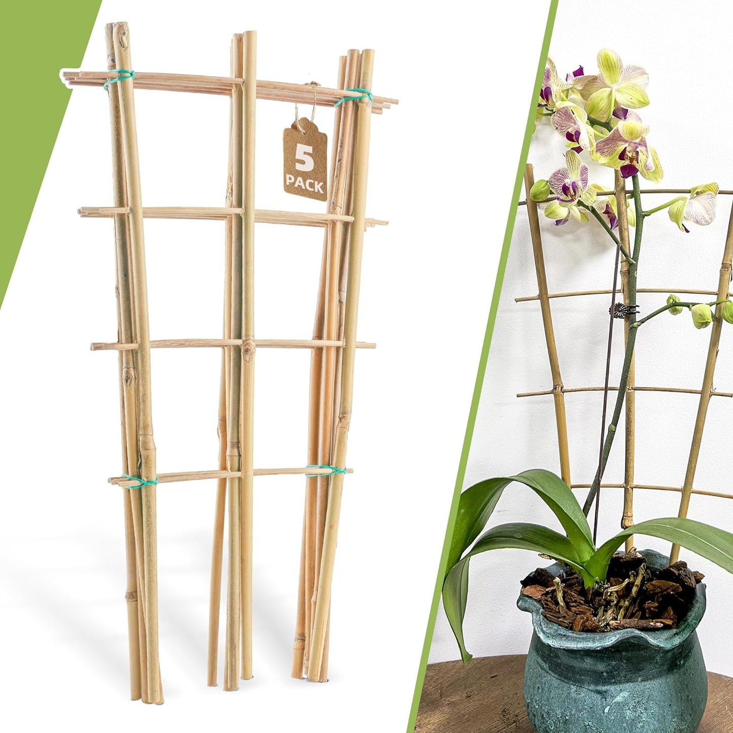 5 Pack 16" Bamboo Trellis for Climbing Plants-Natural Garden Ladder Fan -Shaped Plants Support Trellis for Potted Plant Decor in Door