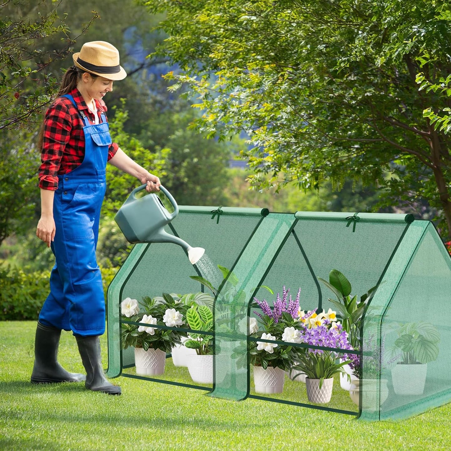Aoodor 6 x 3 x 3 ft Mini Greenhouse with 2 Zipper Doors, Water-Resistant, UV-Protected for Flowers, Vegetables, and Herbs, Includes 2 Covers