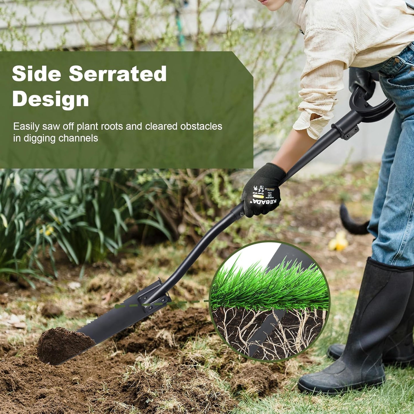 Spade Shovel, 45" Trench Shovel with 14.5" Long Narrow Spade for Digging, Trenching, Planting, Gardening, Heavy Duty with Serrations