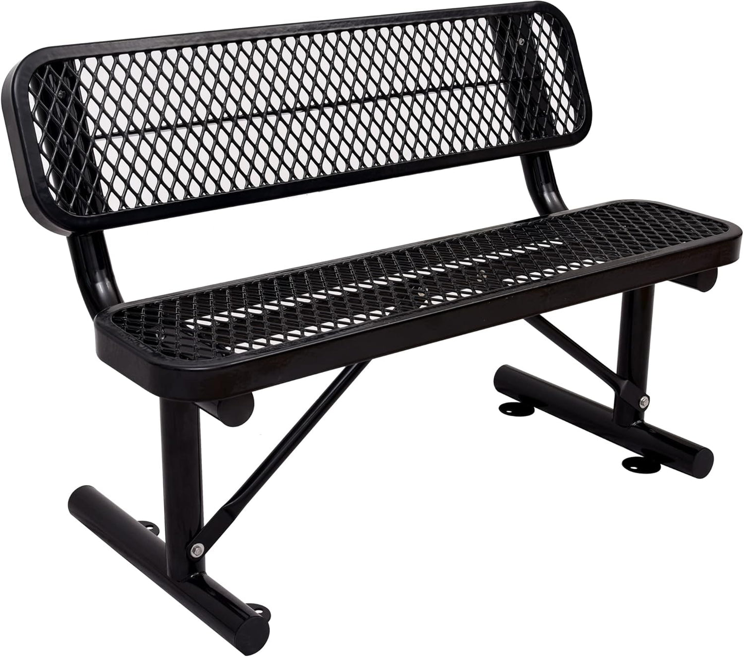 4 Feet Heavy Duty Metal Park Bench for Outside, Outdoor Bench with Backrest & Portable Frame, Commercial Benches for Shopping Malls, Stores, Parks, Patios, Decks, Black