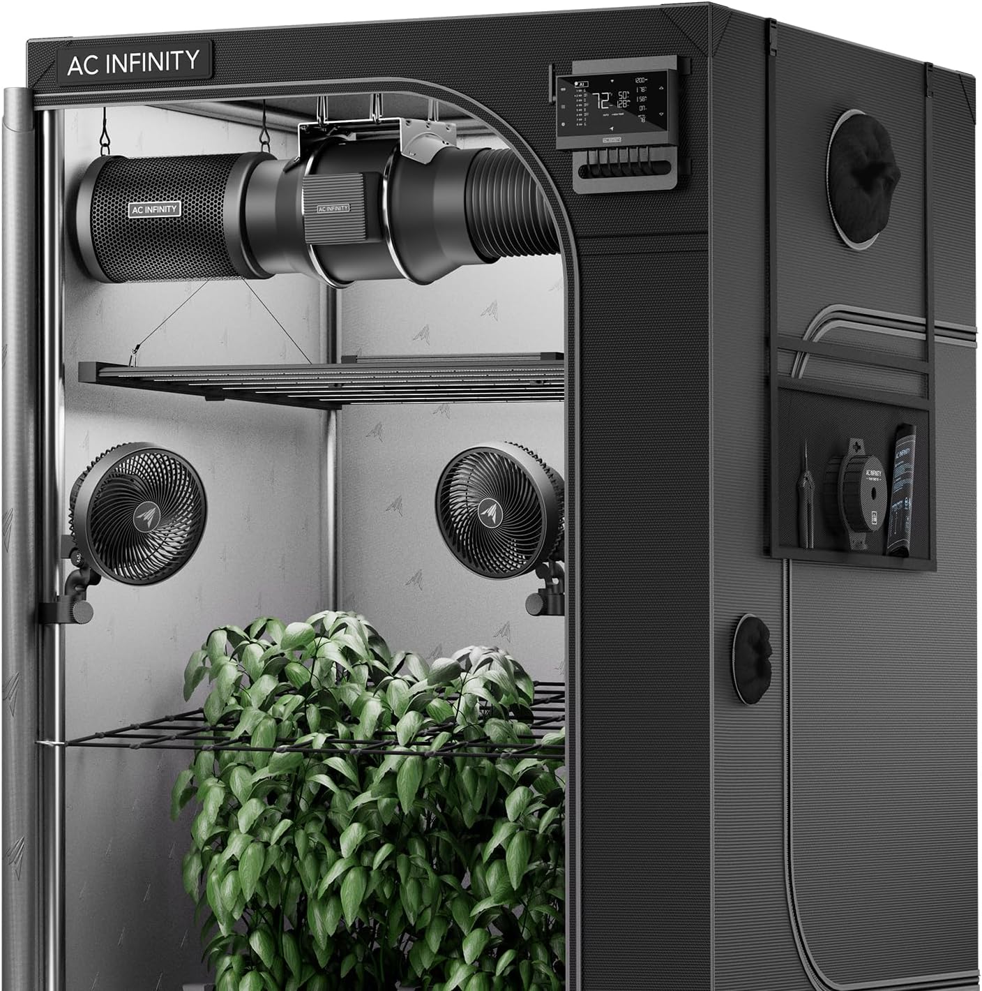 AC Infinity AI Grow System PRO 4x4, 4-Plant Kit w/WiFi App, Includes Dynamic Self Learning AI Controller, LM301H EVO LED Lighting, 2000D Mylar Tent w/Lab-Tested Reflectivity, Largest Zippered Window