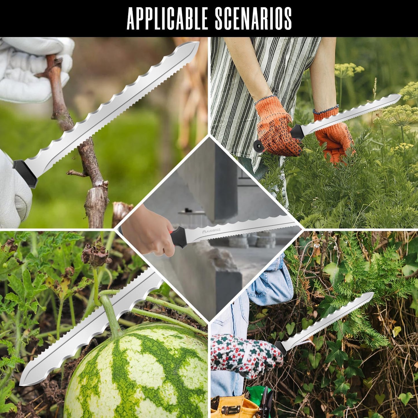 Insulation Knife - Sod Cutter Knife: stainless steel 11.14-Inch sharp blade, double side utility Lawn Repair Saw with Nylon Sheath