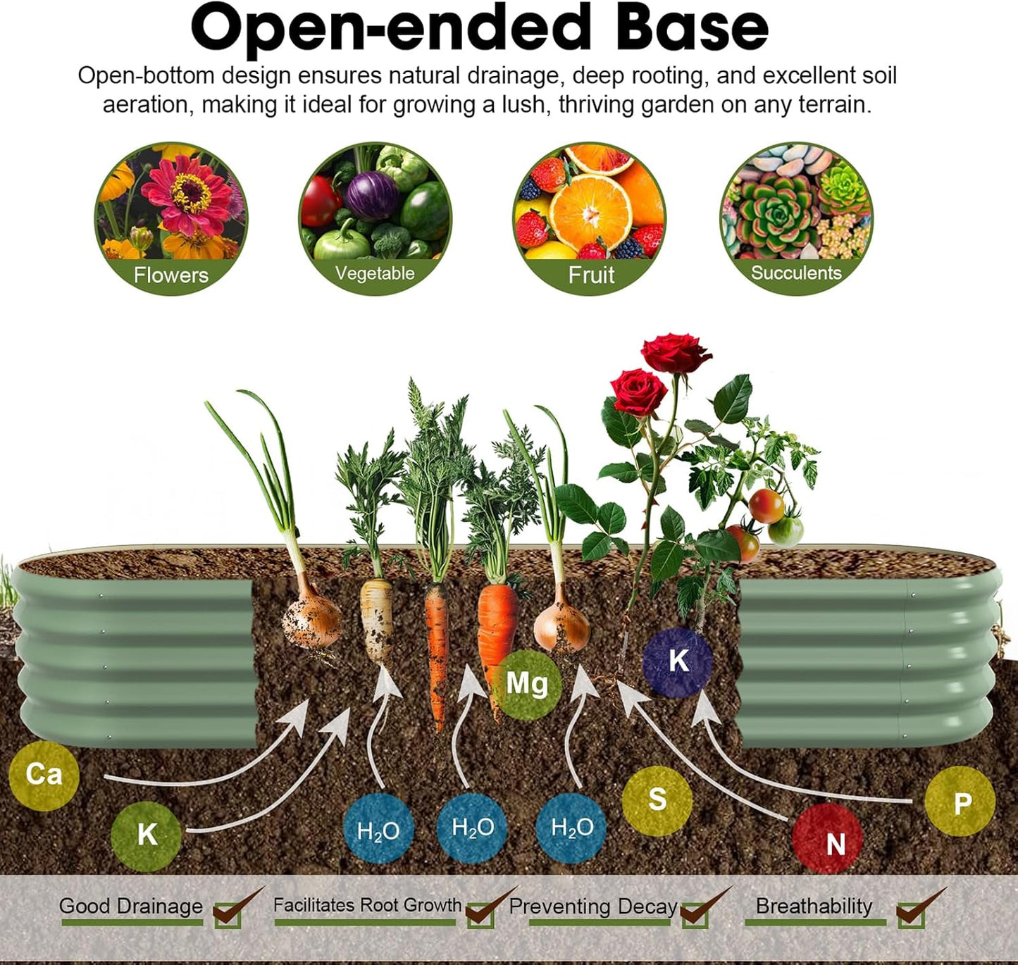 8x2ft Oval Galvanized Raised Garden Bed Kits 16" Tall Outdoor Large Metal Modular Planter Box 9-in-1 Raised Beds for Gardening,Vegetables,Fruits,Flowers & Herbs (Green)