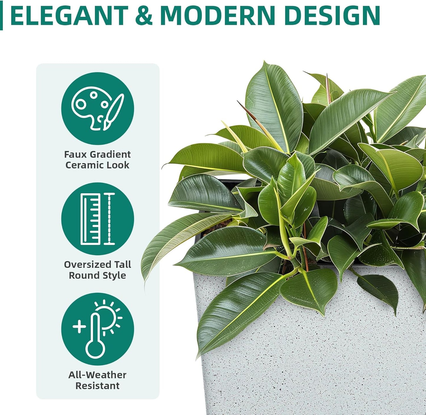 28" Tall Planters for Indoor Outdoor Plants, Set of 2 Large Tapered Flower Pots, Modern Plant Containers for Patio, Garden, Porch, Balcony or Home Decor, White Terrazzo, Durable & UV-Resistant