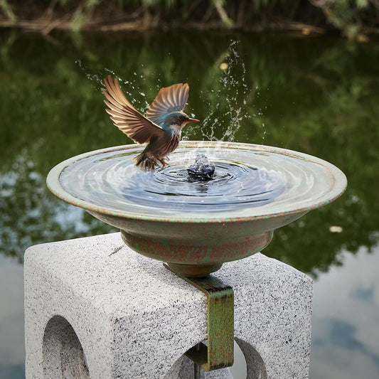 Solar Bird Bath,Deck Bird Bath with Solar Fountain,Metal Bird Bath Bubbler,Deck Mounted Bird Bath,Balcony Bird Bath,Patio Garden Decor