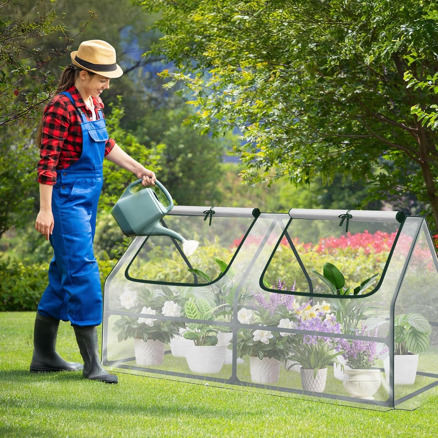 Aoodor 6 x 3 x 3 ft Mini Greenhouse with 2 Zipper Doors, Water-Resistant, UV-Protected for Flowers, Vegetables, and Herbs, Transparent