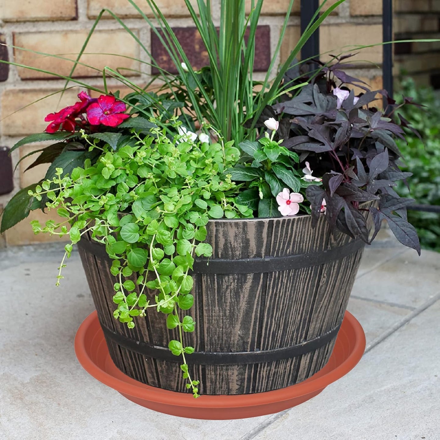 4 Pack of 16 inch Plant Saucer, Large Plant Tray, Heavy Sturdy Plant Drainage Tray for Indoors, Bird Bath Bowls, Sturdy Plastic Pot Tray for Planter 14 15 16"(Black)