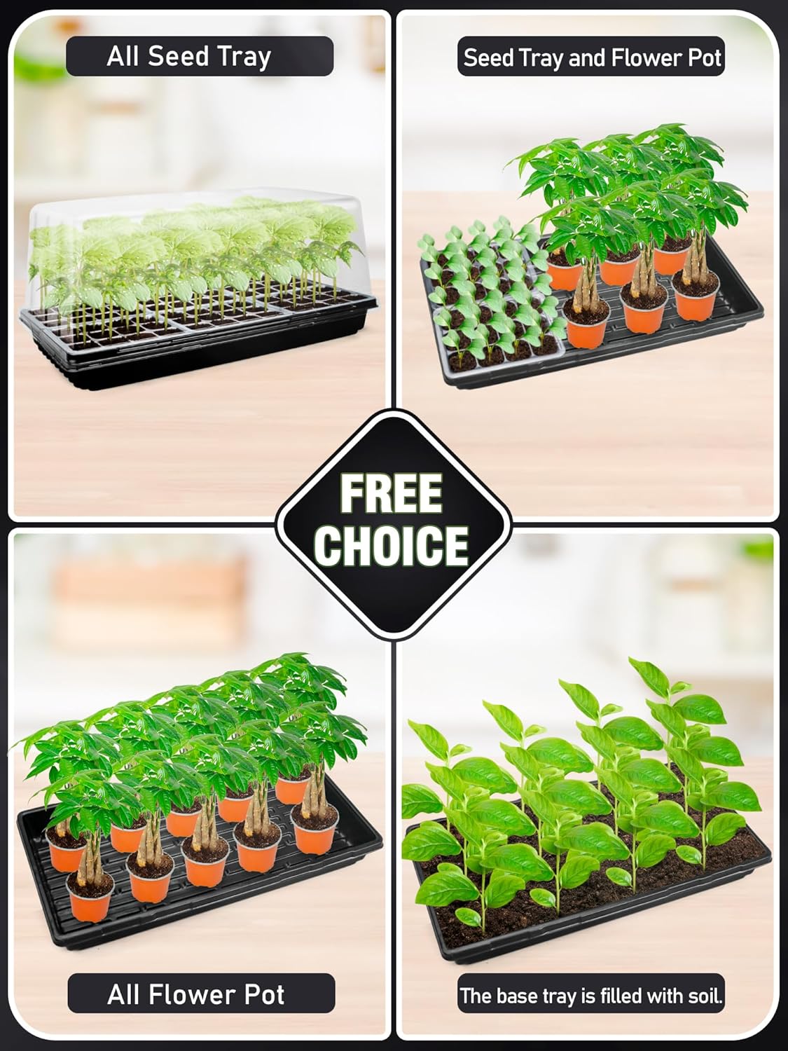 1020 Plant Tray with Tall 8'' Dome, 144-Cell Seed Starter Tray with Heat Mat, Extra Large Seed Starter Kit, Heavy-Duty Seed Starter Tray for Seed Starting, Plant Germination & Growing, 2 Pack