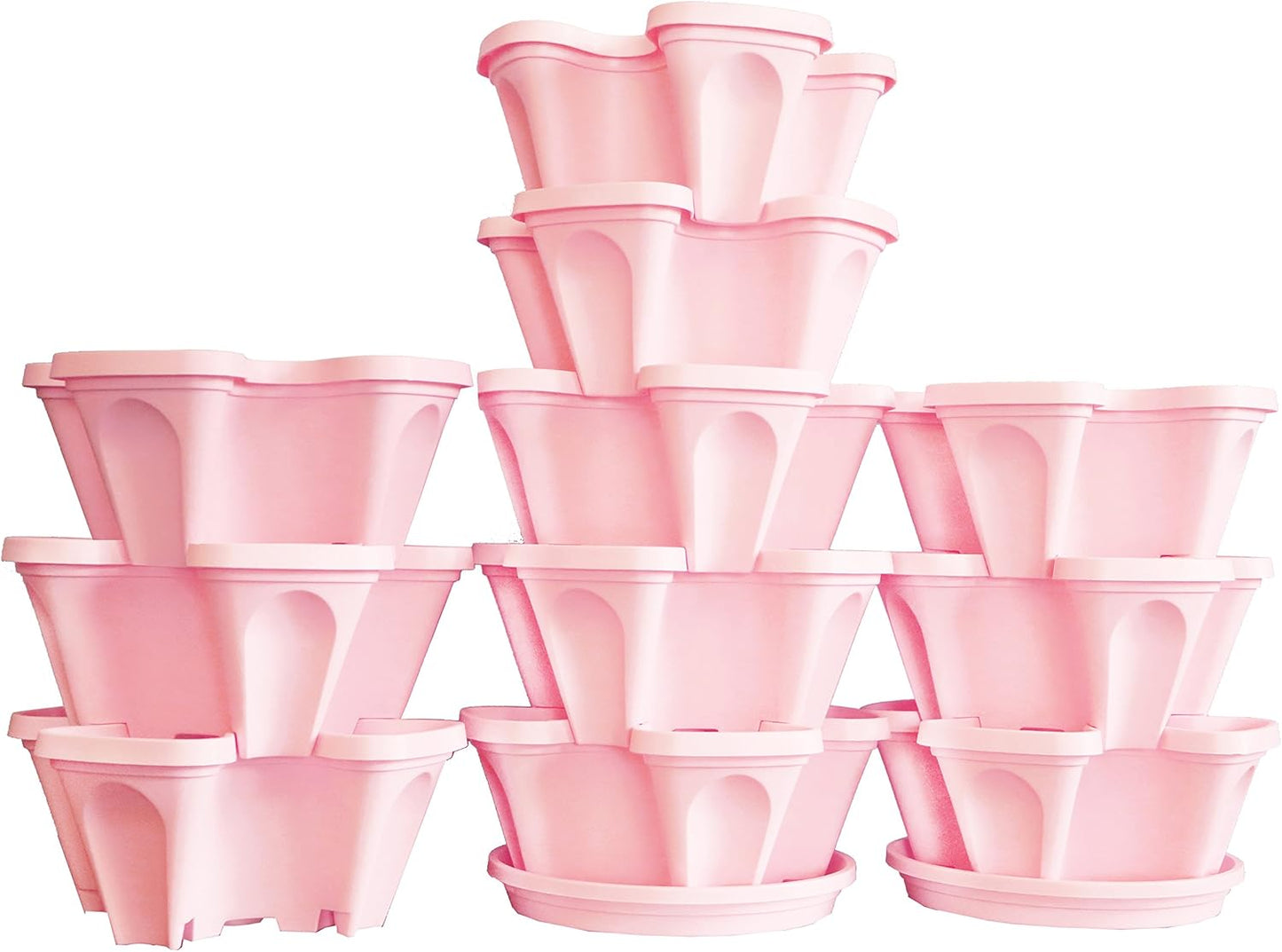 5-Tier Pink Strawberry and Herb Garden Planter - Stackable Gardening Pots with 10 Inch Saucer